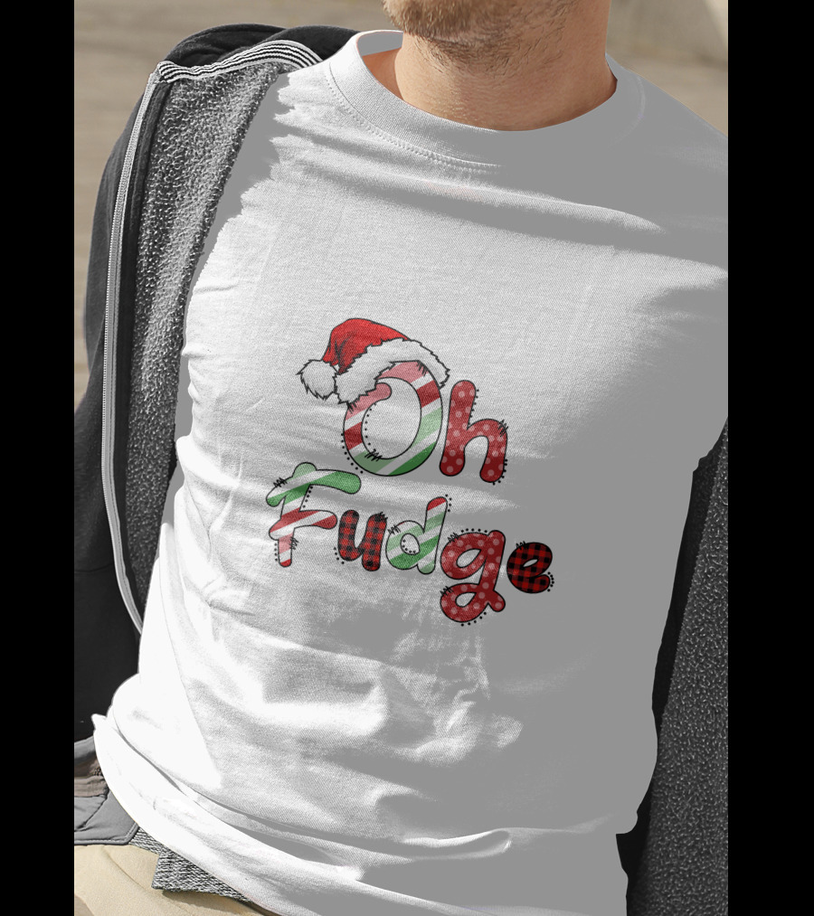 Oh Fudge Christmas Santa Hat Candy Cane Festive Lettering T-Shirt
