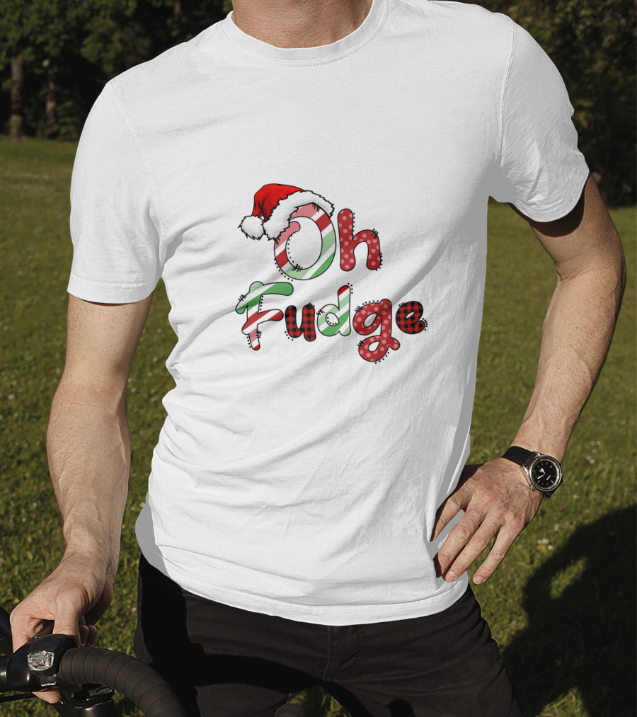 Oh Fudge Christmas Santa Hat Candy Cane Festive Lettering T-Shirt