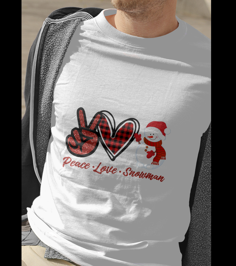 Peace Love Snowman Plaid Heart Glitter Peace Sign T-Shirt
