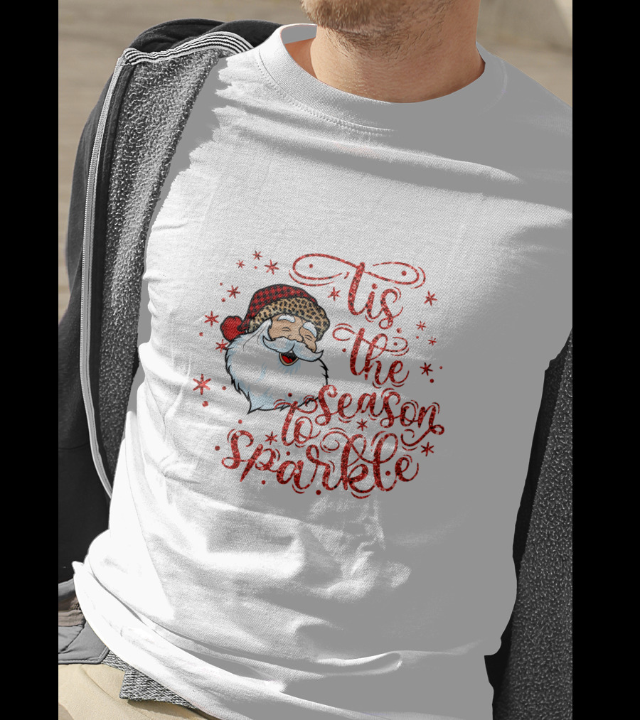 'Tis The Season To Sparkle Santa Hat Christmas Stars T-Shirt