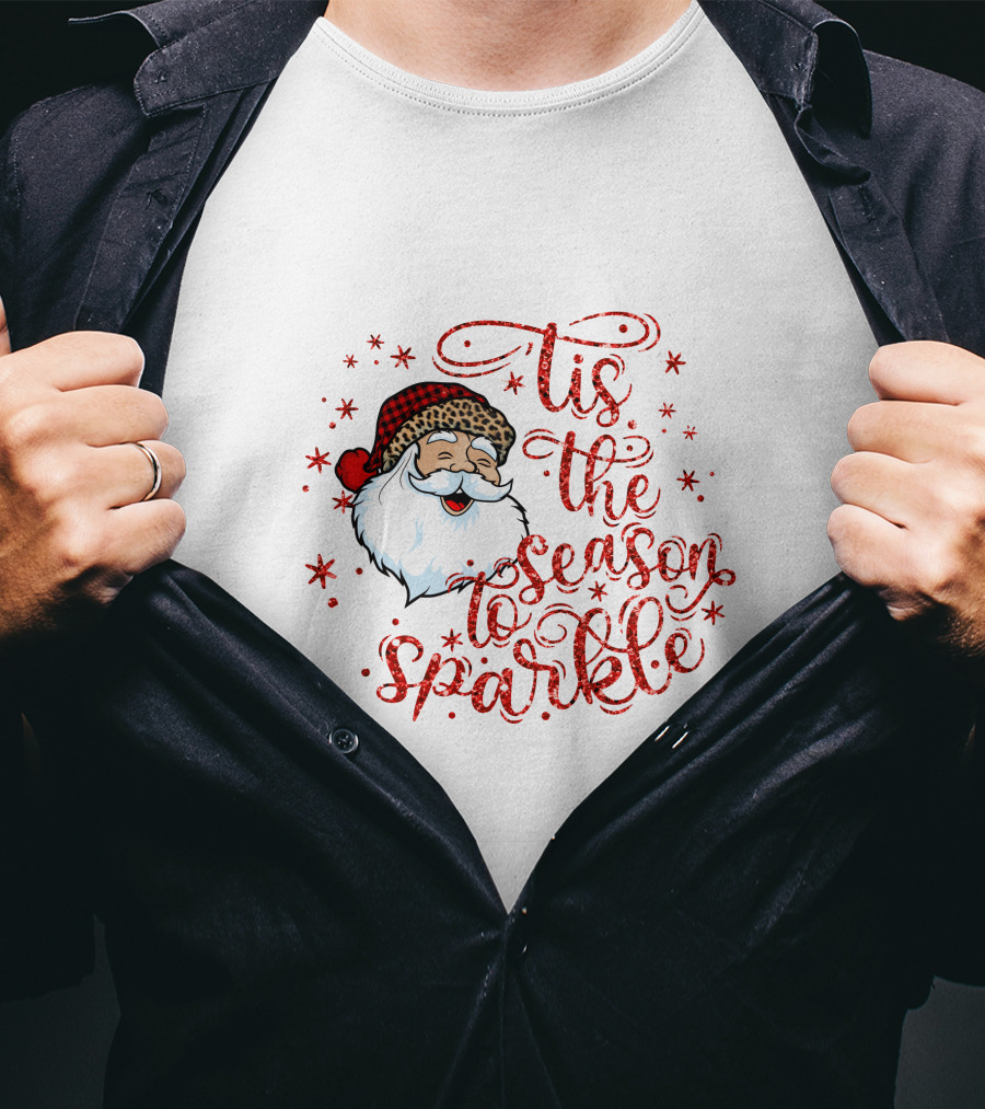 'Tis The Season To Sparkle Santa Hat Christmas Stars T-Shirt
