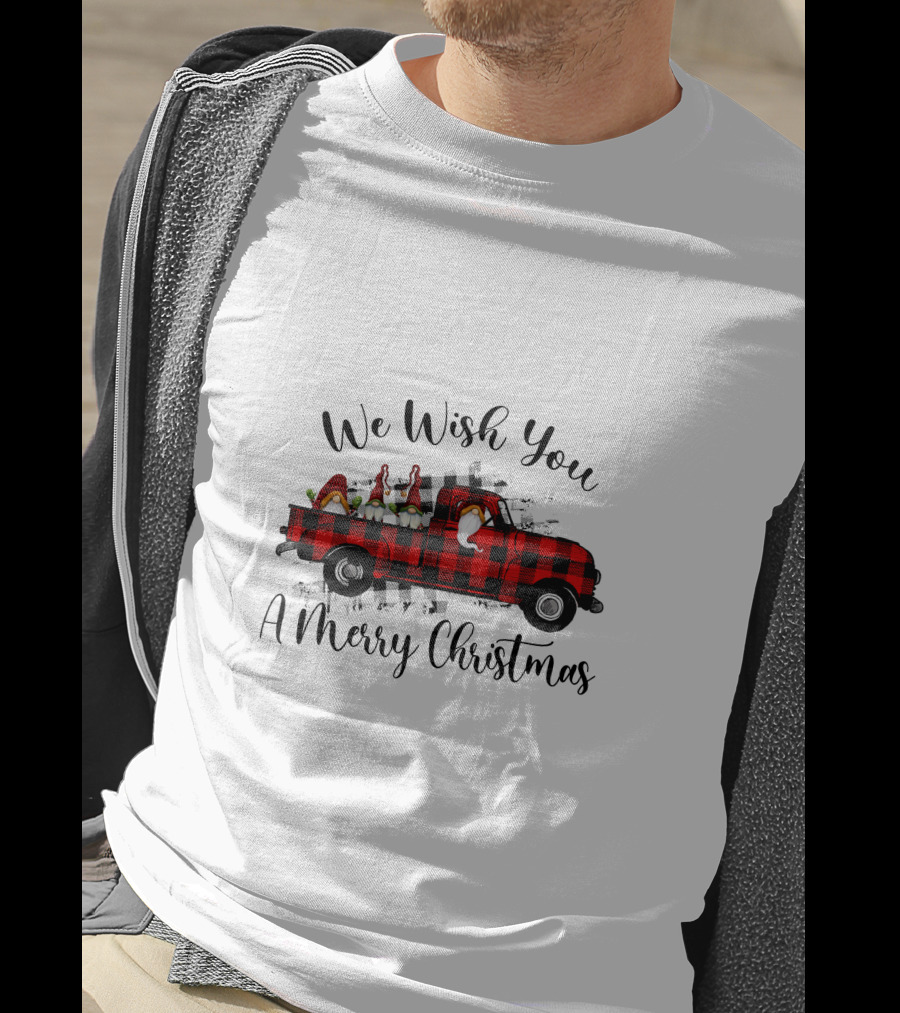 We Wish You A Merry Christmas Plaid Truck Holiday T-Shirt