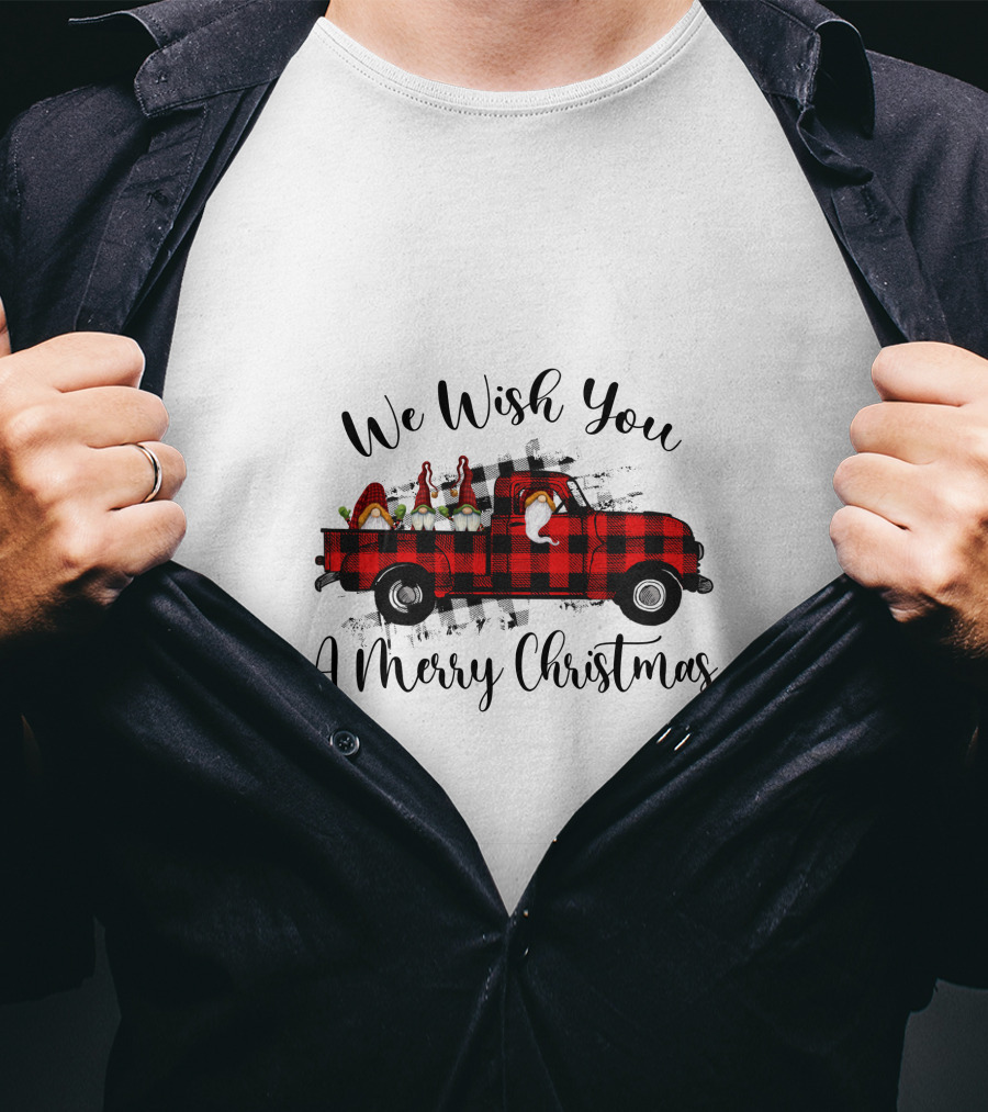 We Wish You A Merry Christmas Plaid Truck Holiday T-Shirt