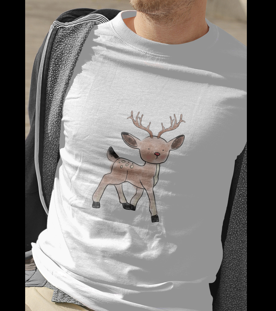 Xmas Baby Deer Sketch Antlers T-Shirt