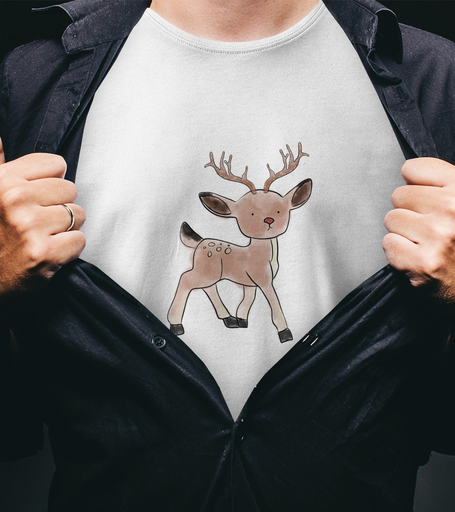 Xmas Baby Deer Sketch Antlers T-Shirt