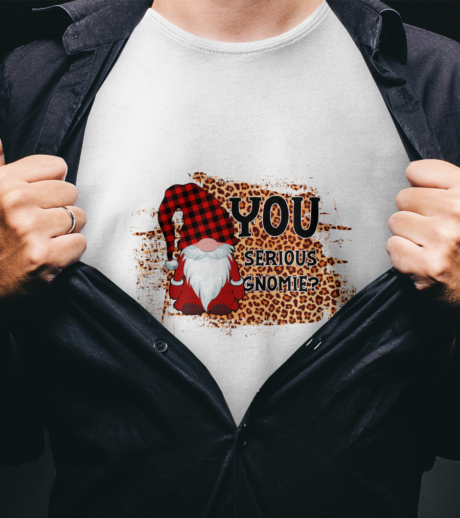 You Serious Gnomie Plaid Hat Leopard Background T-Shirt
