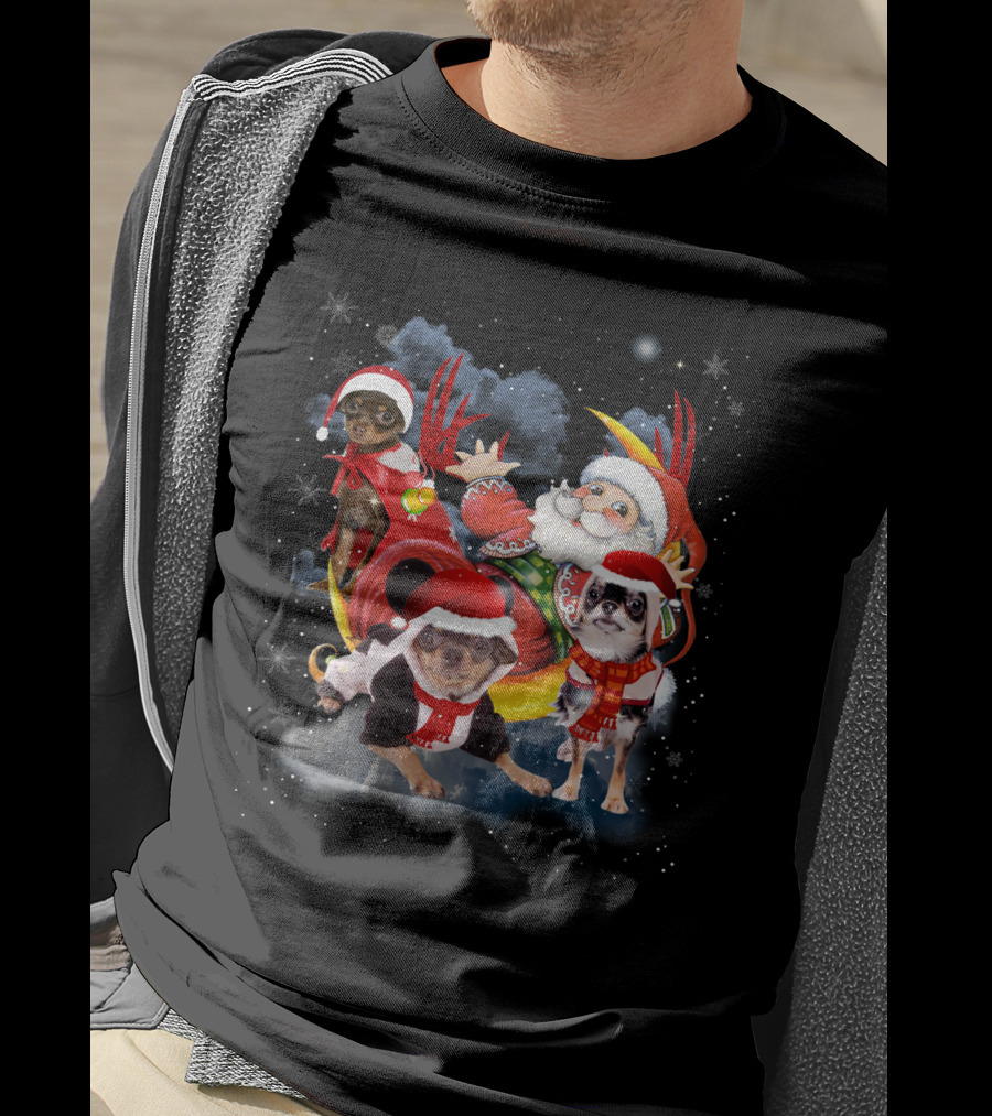 Santa's Sleigh Ride With Festive Christmas Dogs T-Shirt