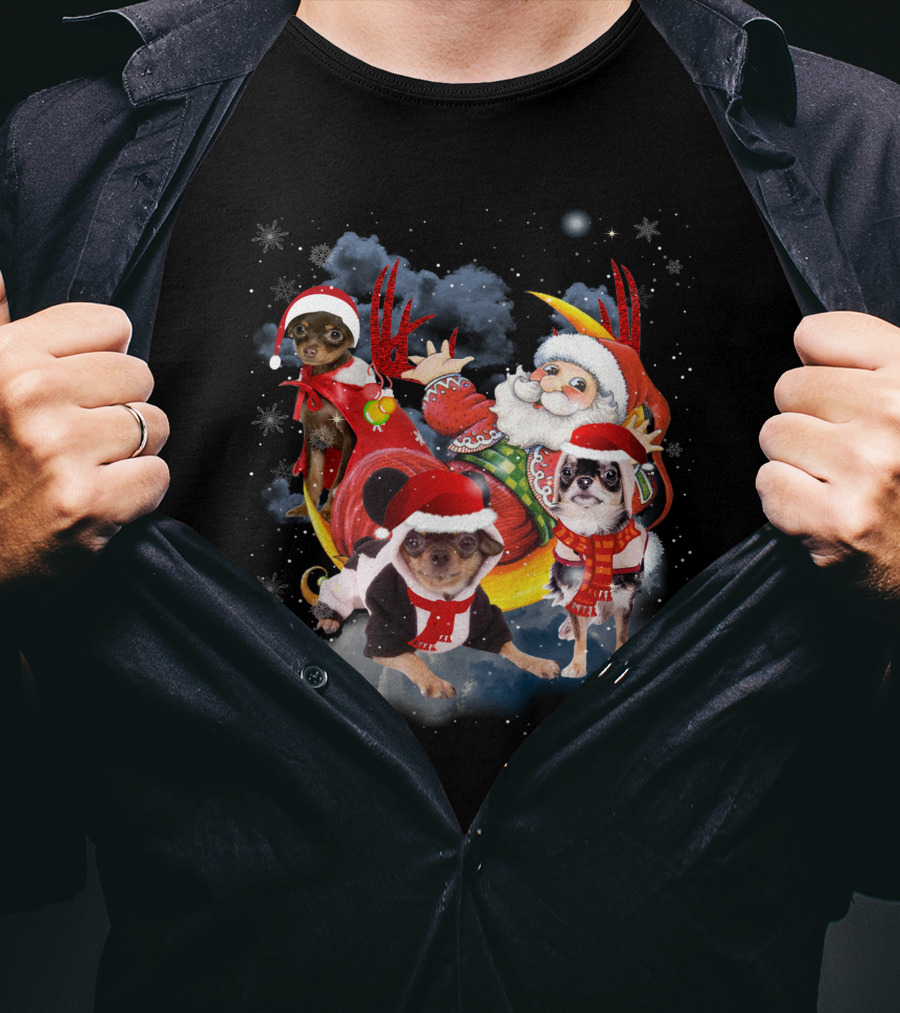 Santa's Sleigh Ride With Festive Christmas Dogs T-Shirt