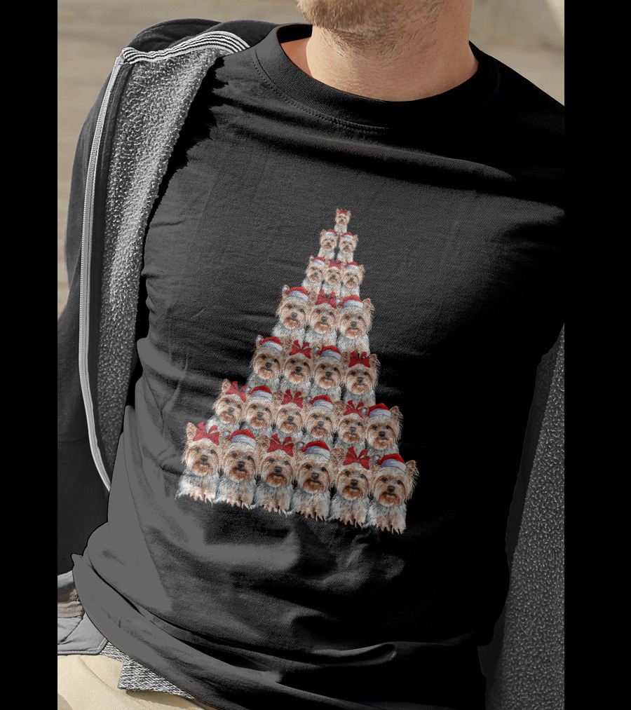 Christmas Yorkshire Terrier Santa Hat Tree T-Shirt