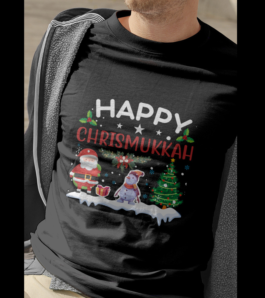 Happy Chrismukkah Santa Snowman Christmas Tree T-Shirt