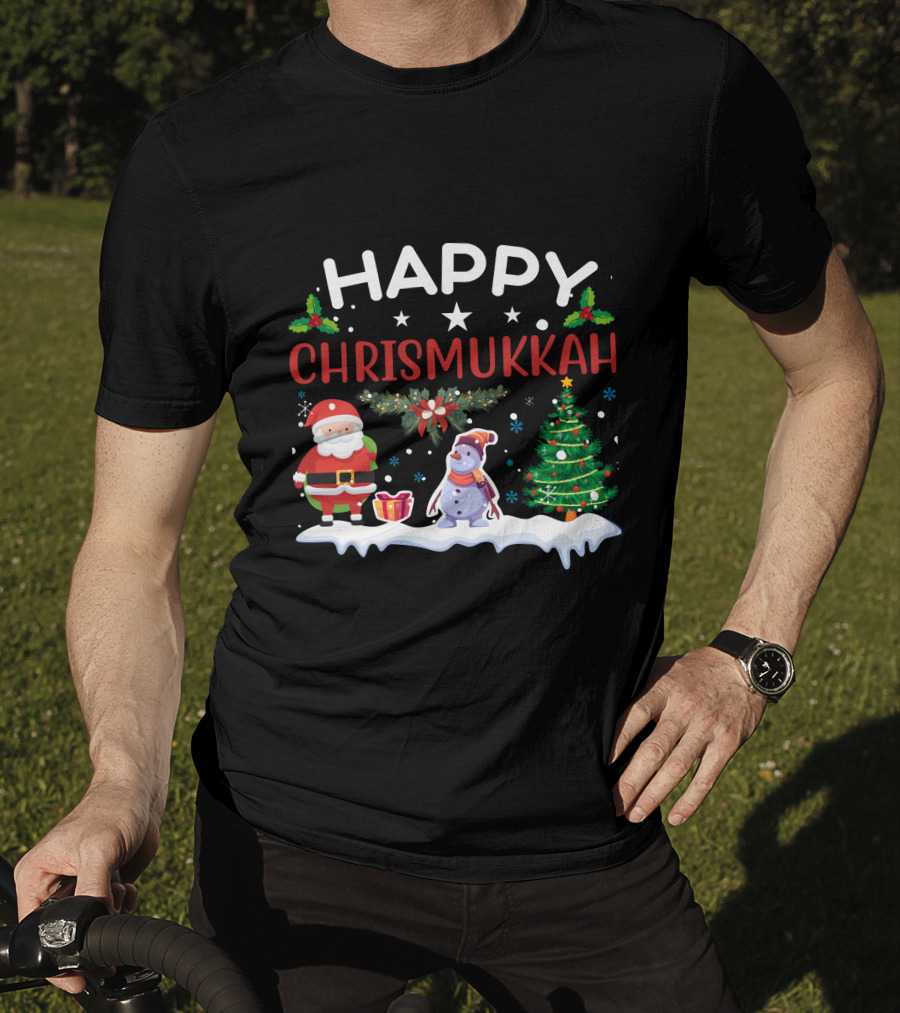 Happy Chrismukkah Santa Snowman Christmas Tree T-Shirt