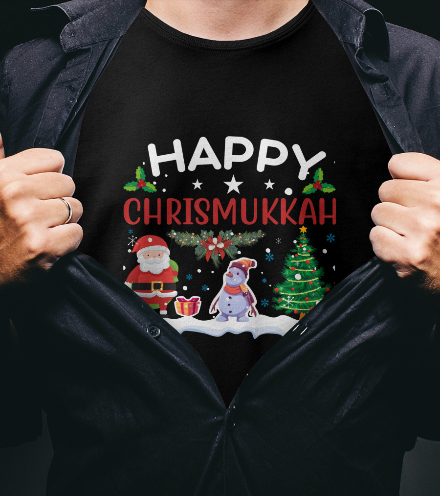 Happy Chrismukkah Santa Snowman Christmas Tree T-Shirt