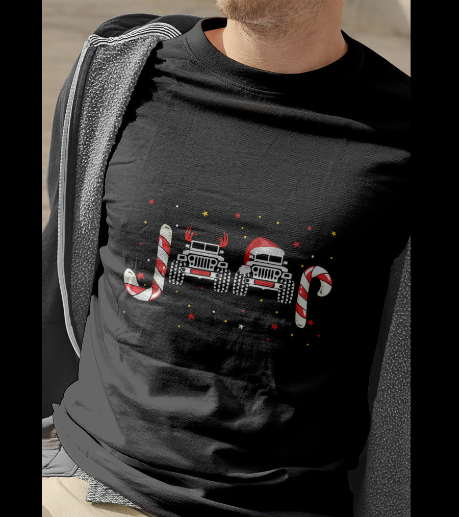 Jeep Christmas Candy Cane Reindeer Antlers Santa Hat T-Shirt