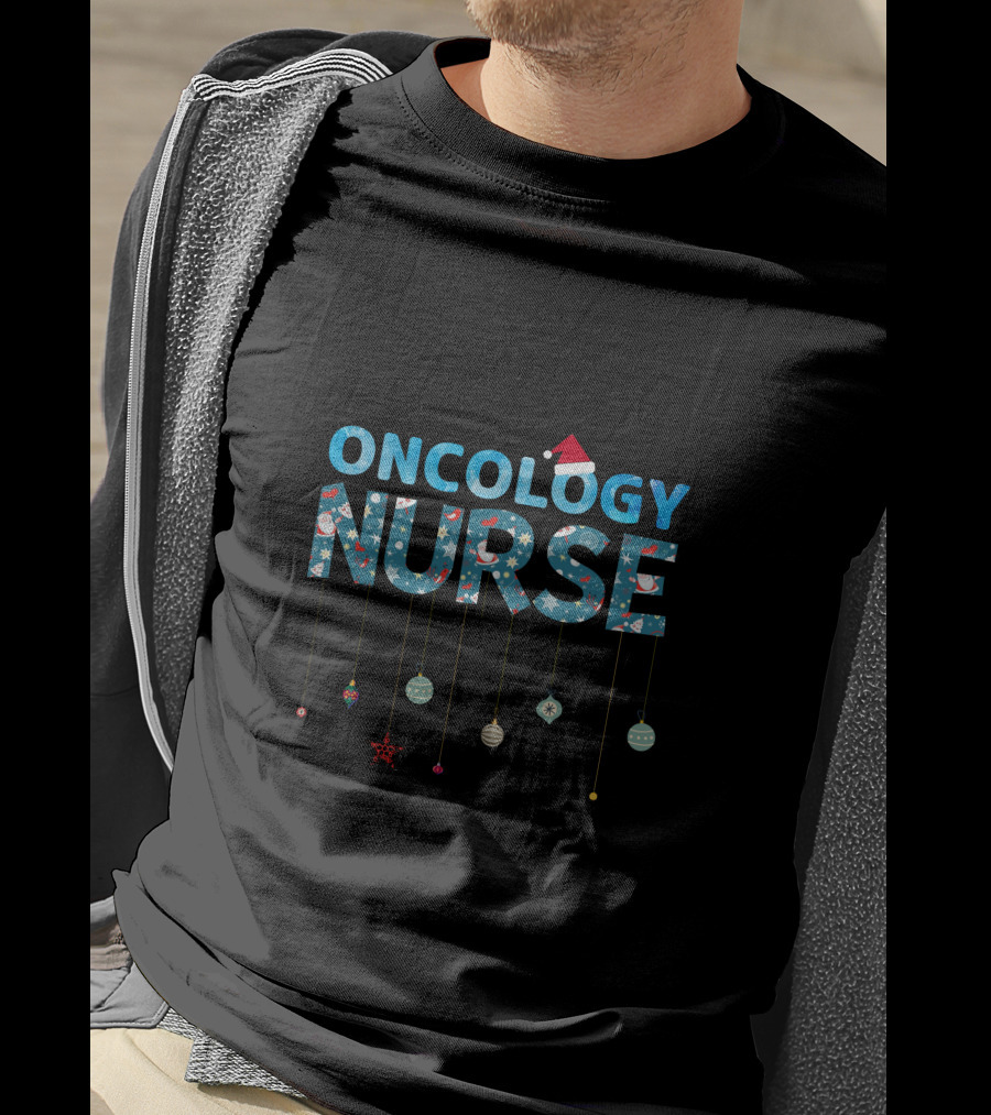 Oncology Nurse Christmas Ornament Santa Hat T-Shirt