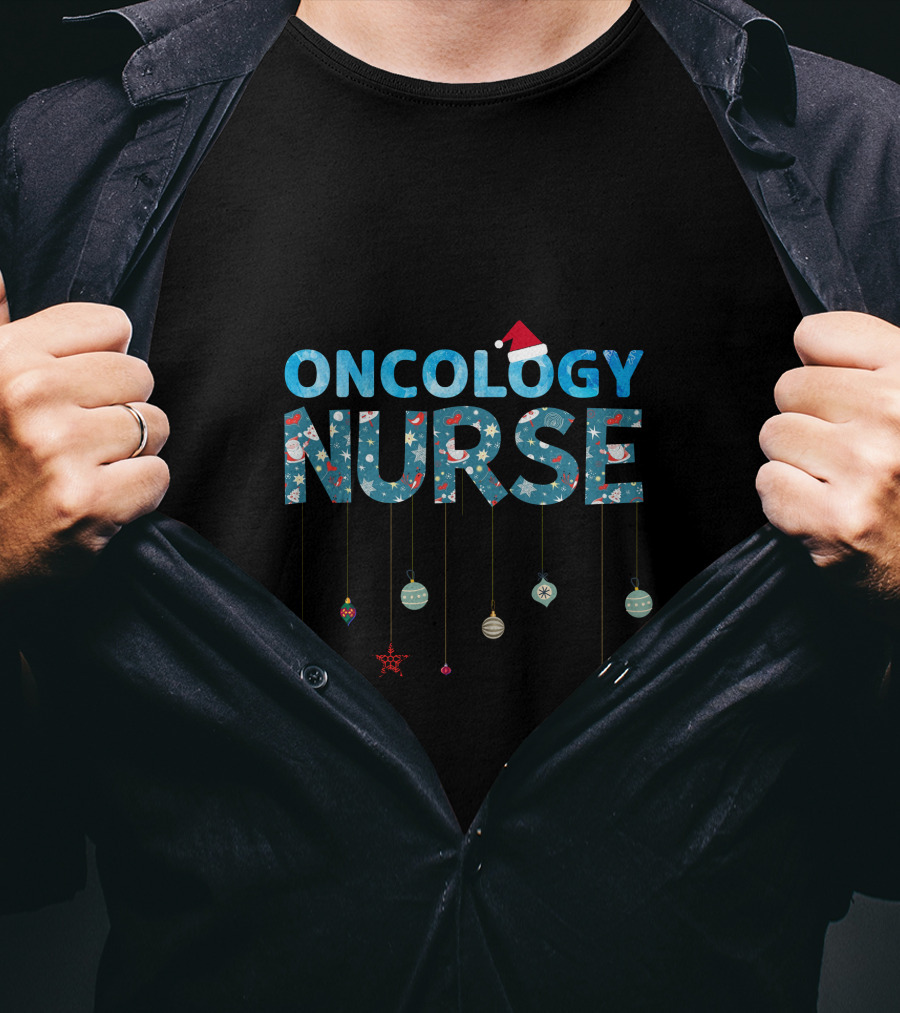 Oncology Nurse Christmas Ornament Santa Hat T-Shirt