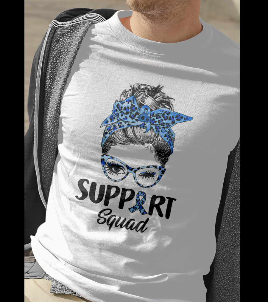 Messy Bun Support Squad Diabetes Awareness Ribbon Glasses And Bandana T-Shirt