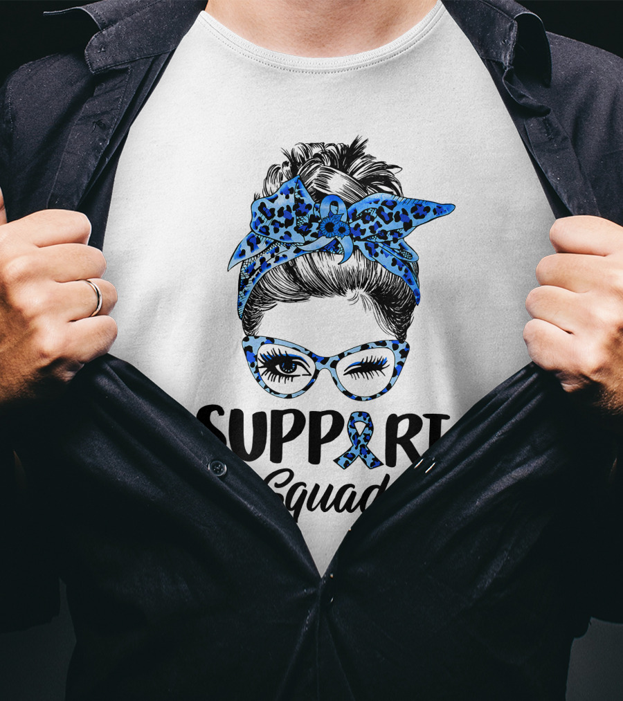 Messy Bun Support Squad Diabetes Awareness Ribbon Glasses And Bandana T-Shirt