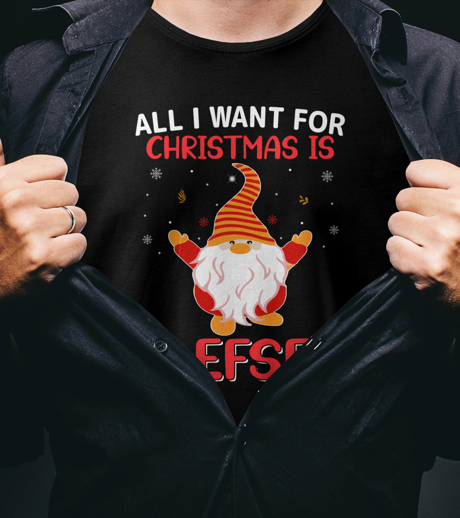 All I Want For Christmas Is Lefse Gnome Holiday Snowflakes Nordic Charm T-Shirt