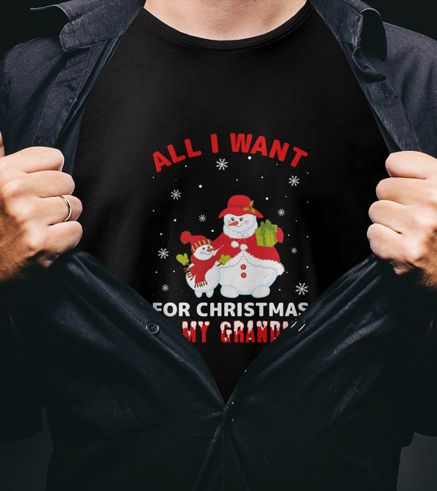 All I Want For Christmas Is My Grandma Snowman Family Holding Gifts T-Shirt