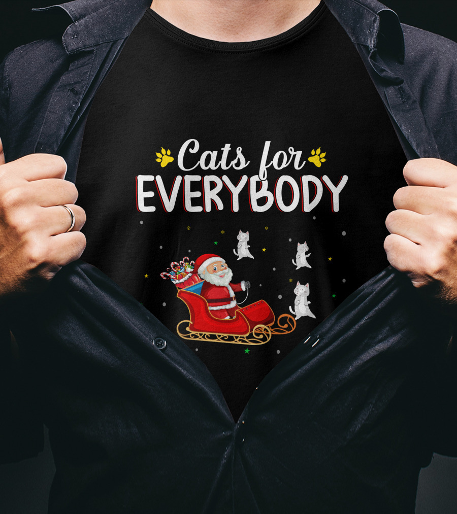 Cats For Everybody Santa Sleigh With Christmas Kittens T-Shirt