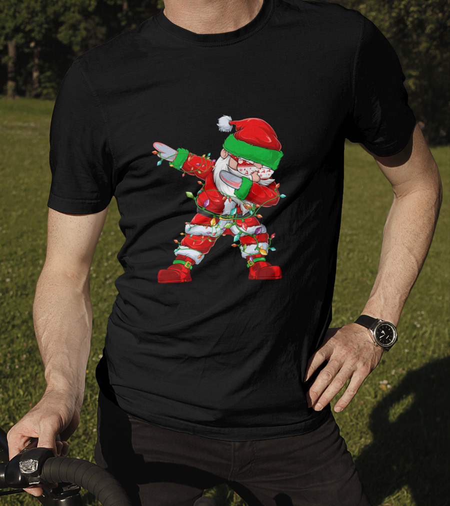 Dabbing Santa Wrapped In Christmas Lights T-Shirt