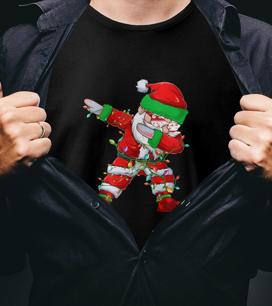 Dabbing Santa Wrapped In Christmas Lights T-Shirt