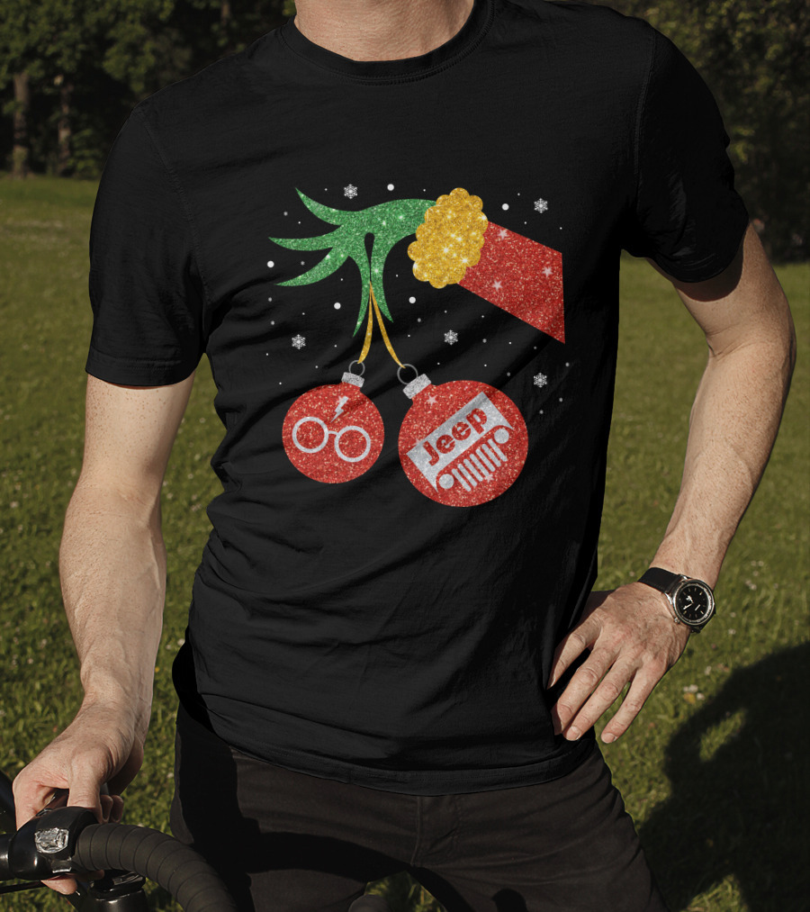 Jeep Grinch Hand Christmas Ornament Harry Glasses T-Shirt
