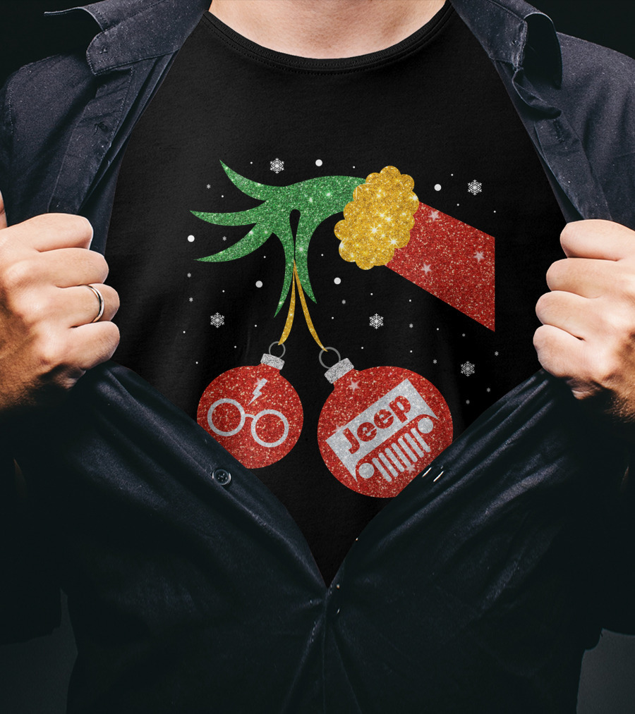 Jeep Grinch Hand Christmas Ornament Harry Glasses T-Shirt