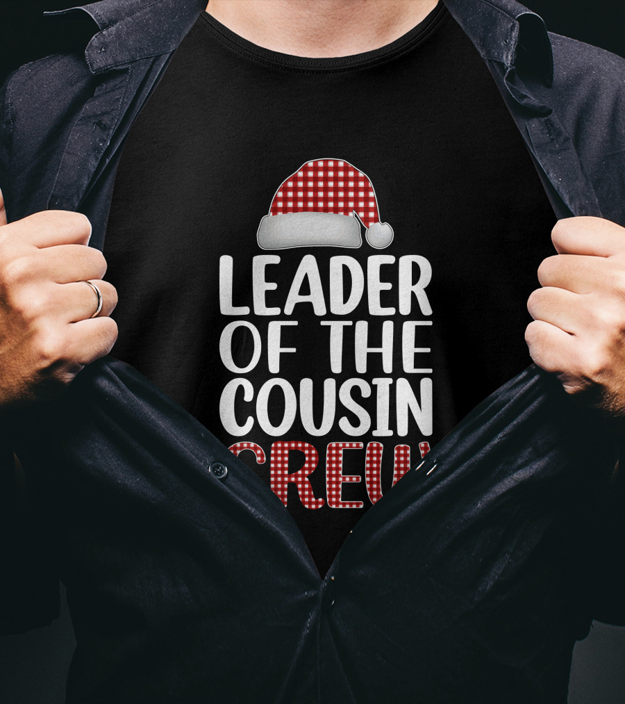 Leader Of The Cousin Crew Christmas Santa Hat Plaid T-Shirt