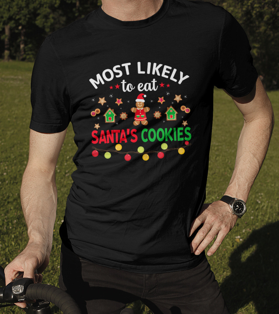 Most Likely To Eat Santa's Cookies Gingerbread Garland Christmas Lights T-Shirt