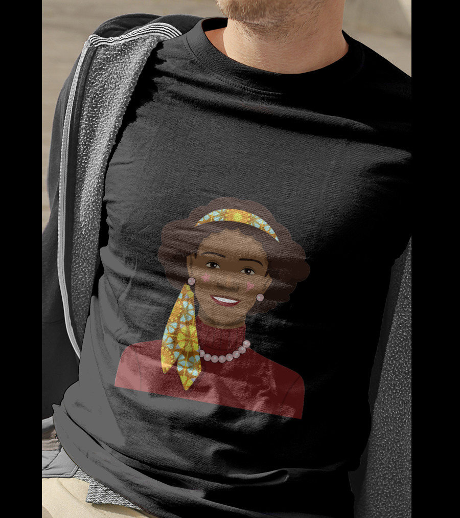 Black African Woman With Patterned Headband And Red T-Shirt