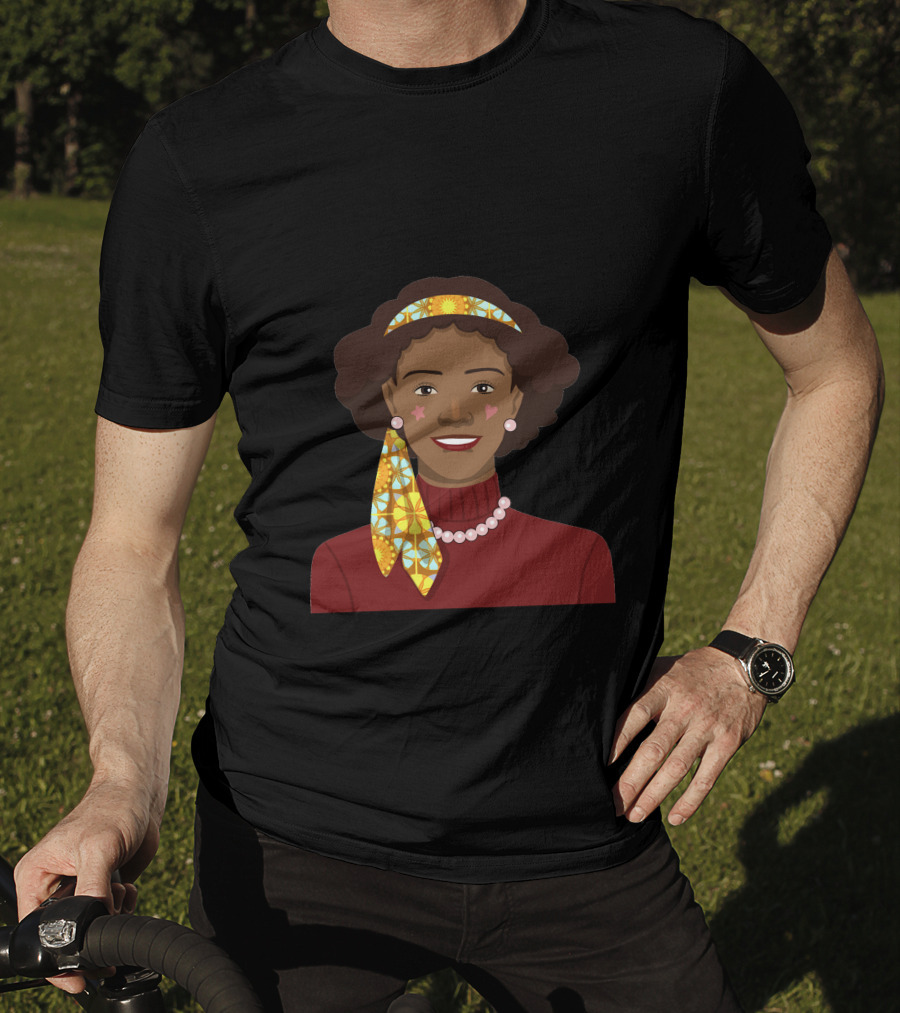 Black African Woman With Patterned Headband And Red T-Shirt