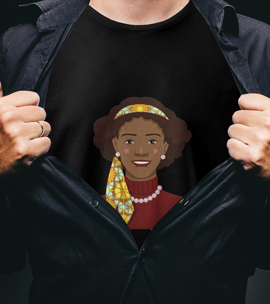 Black African Woman With Patterned Headband And Red T-Shirt