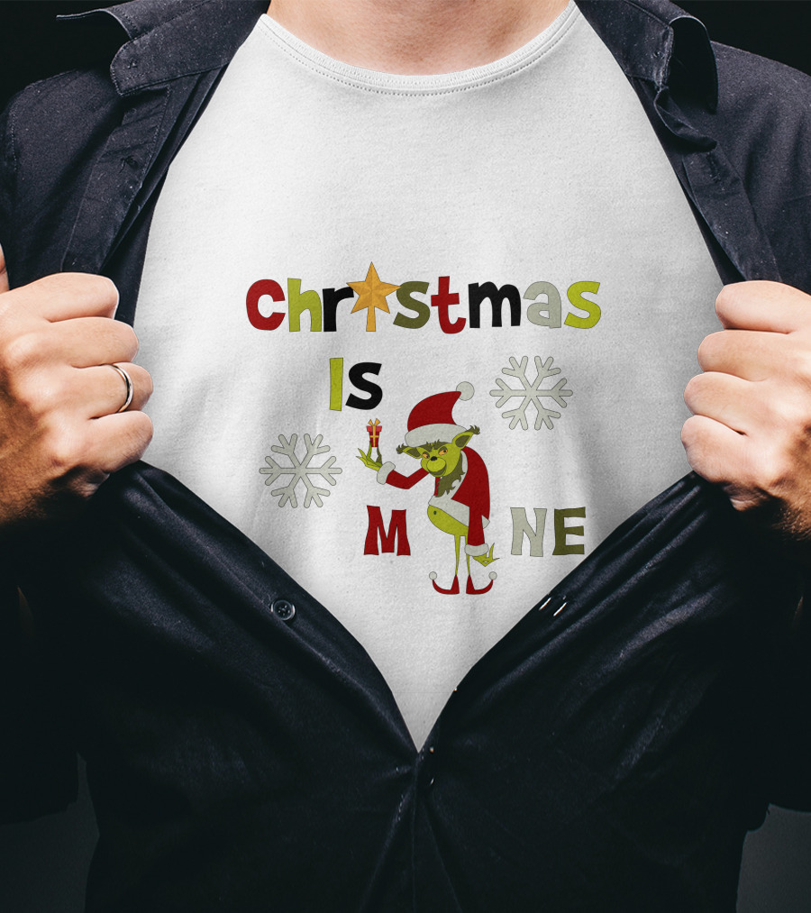 Christmas Is Mine Grinch Santa Snowflakes T-Shirt