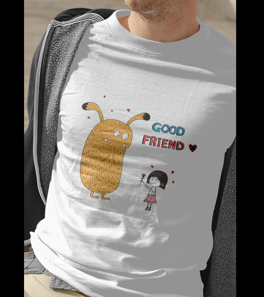 Good Friend Cute Monster And Girl With Hearts T-Shirt