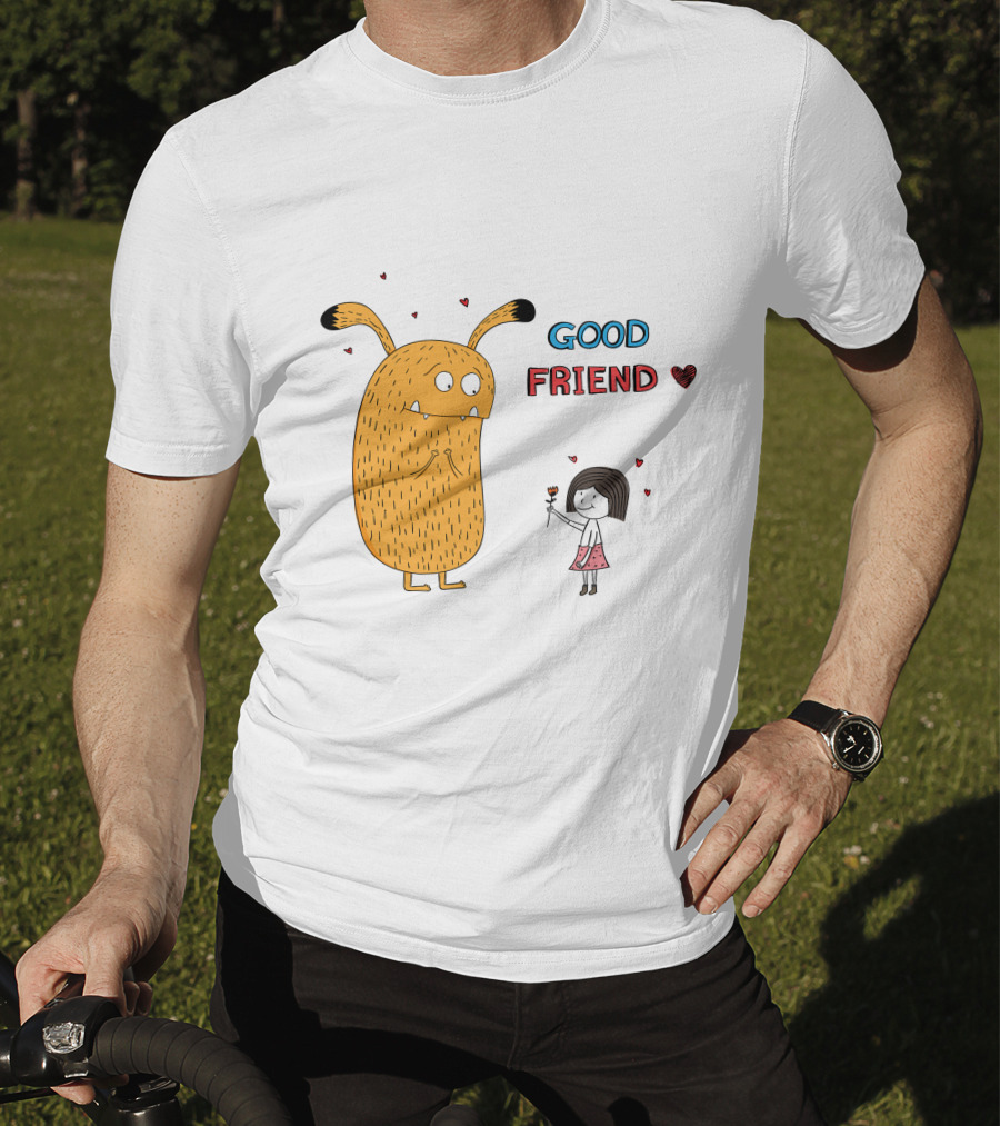 Good Friend Cute Monster And Girl With Hearts T-Shirt
