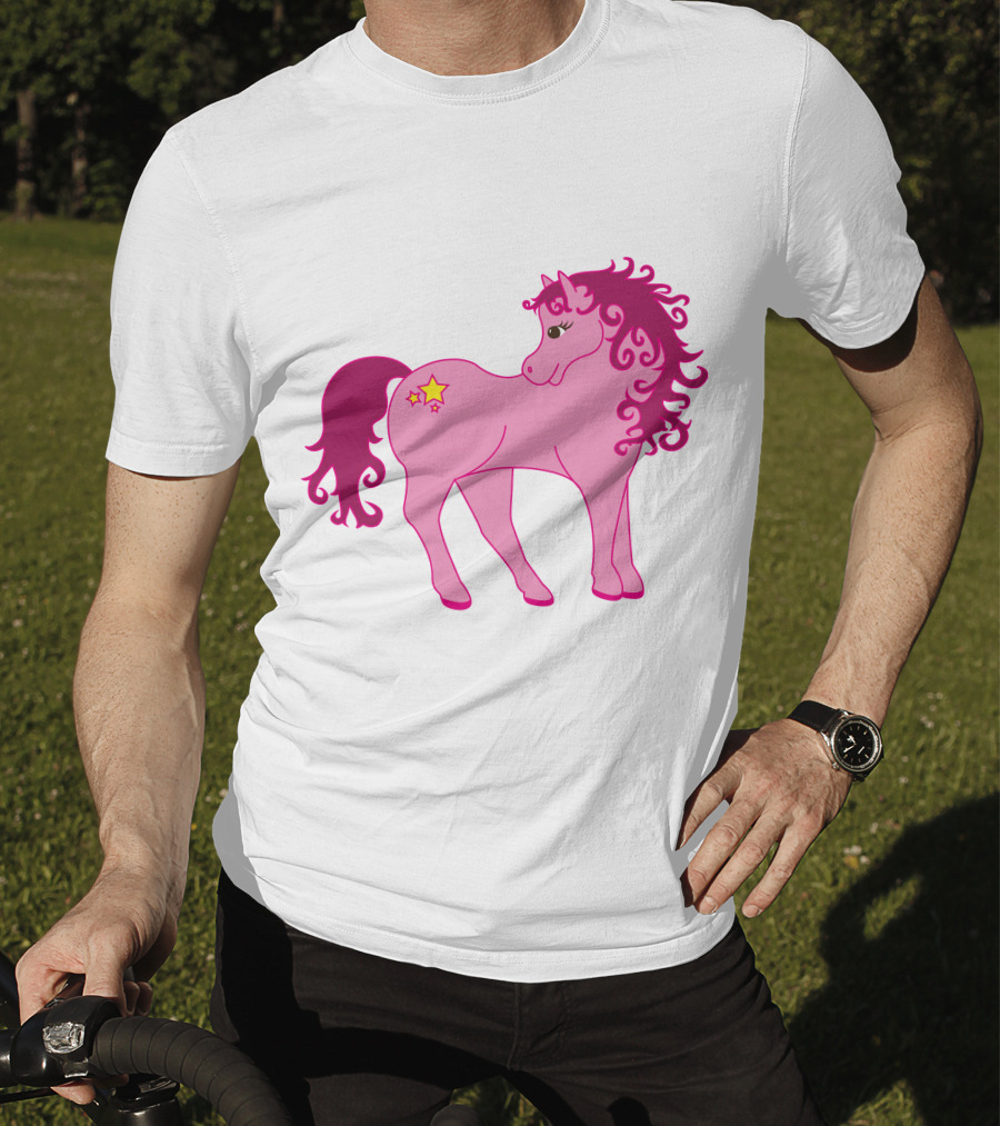 Cute Pink Pony With Curly Mane And Star Markings T-Shirt