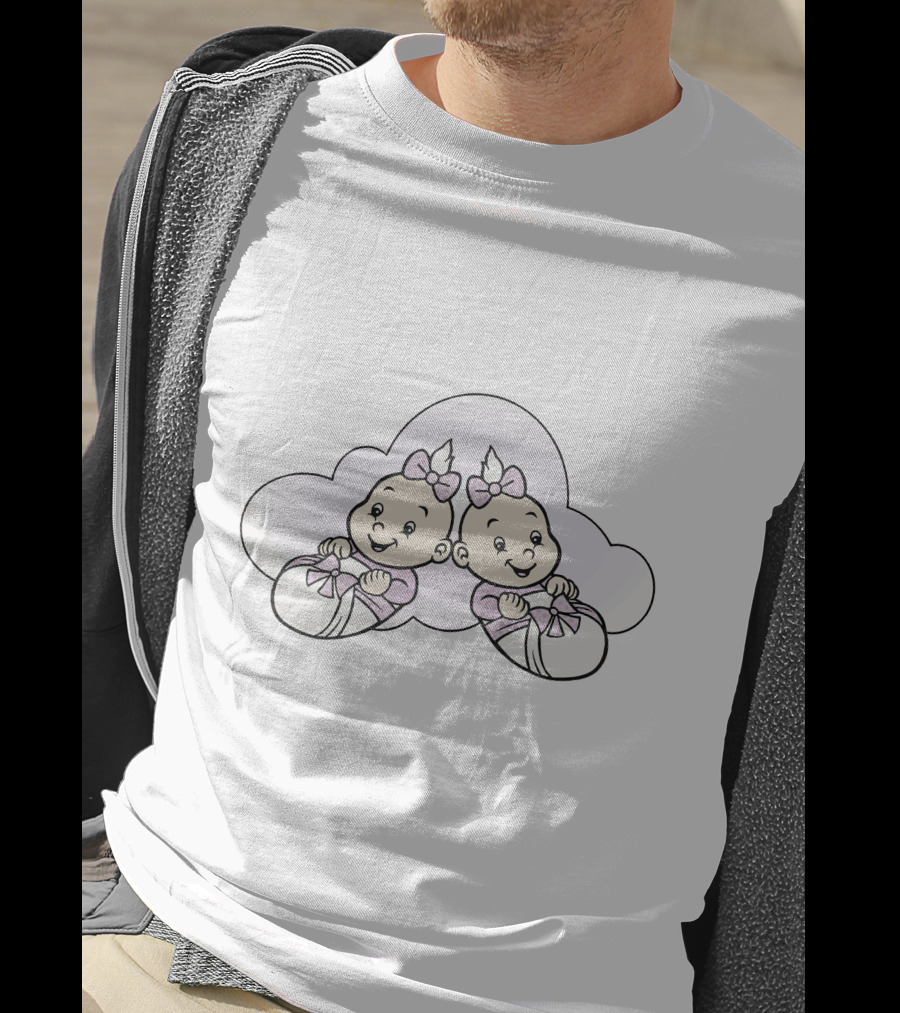 Cute Twin Babies With Pink Bows In Soft Cloud T-Shirt