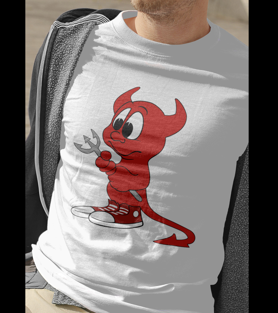 Devil In Sneakers Holding Pitch Fork Cartoon T-Shirt