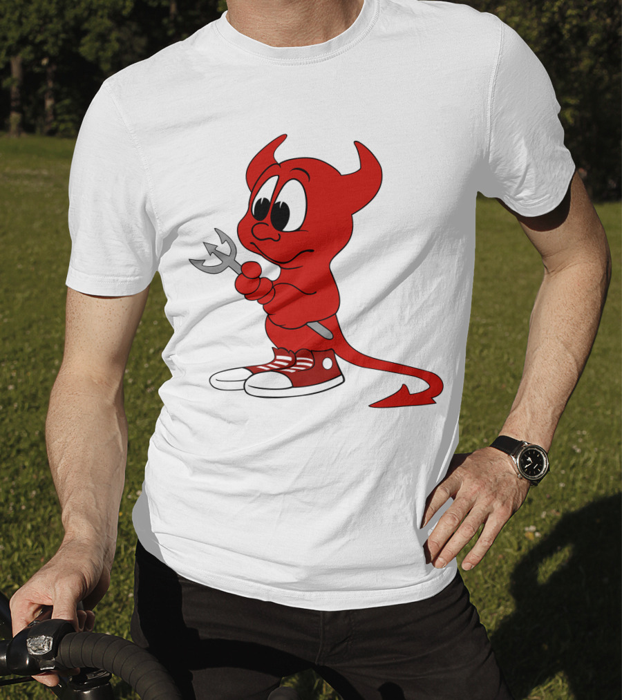 Devil In Sneakers Holding Pitch Fork Cartoon T-Shirt