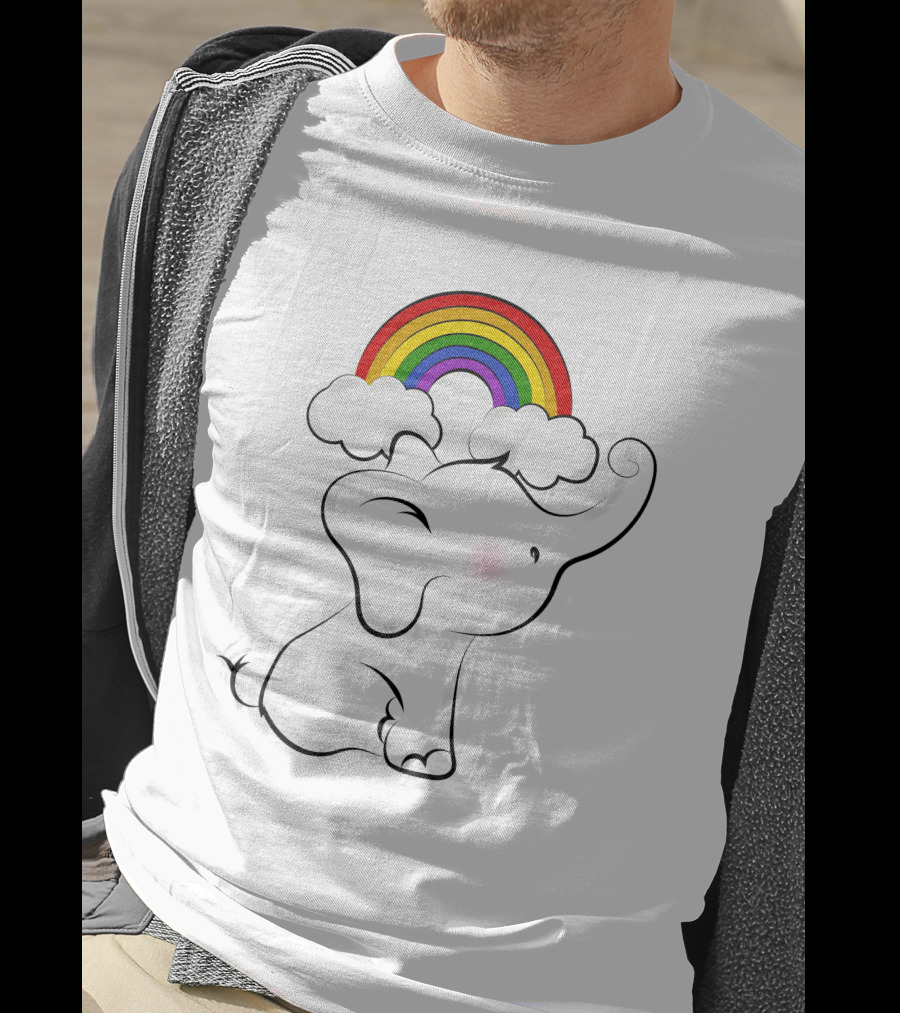 Elephants Love Rainbows Colorful Clouds Cute T-Shirt
