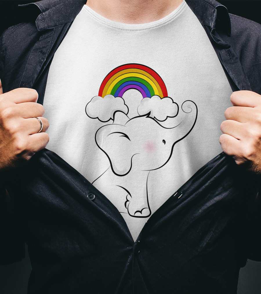 Elephants Love Rainbows Colorful Clouds Cute T-Shirt