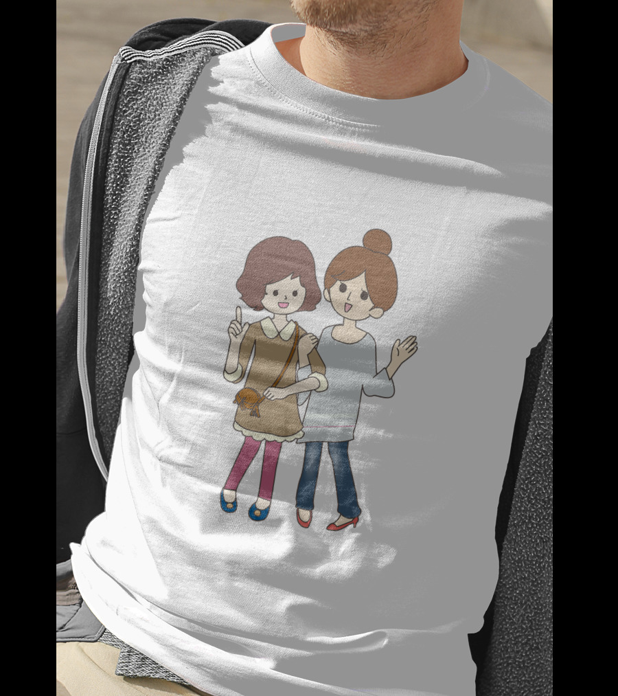 Happy Best Friends Cute Cartoon Style Duo With Bag T-Shirt