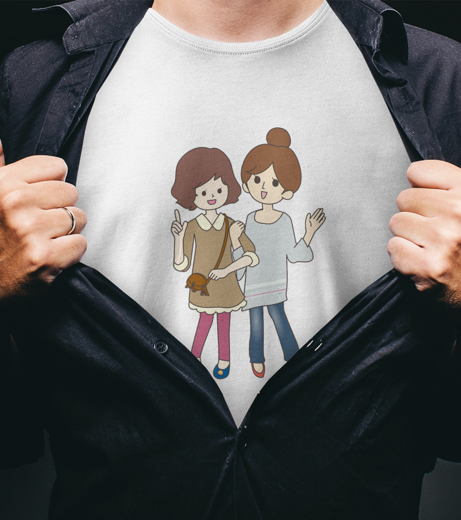 Happy Best Friends Cute Cartoon Style Duo With Bag T-Shirt