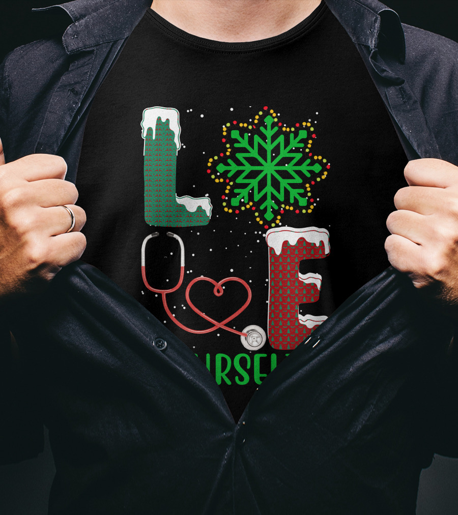Love Christmas Snowflake Stethoscope #NURSELIFE T-Shirt