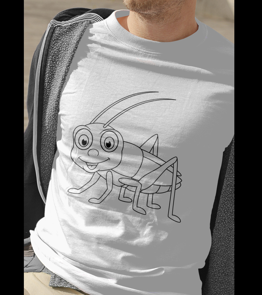 Cartoon Cricket Coloring Insect Black And White Drawing T-Shirt