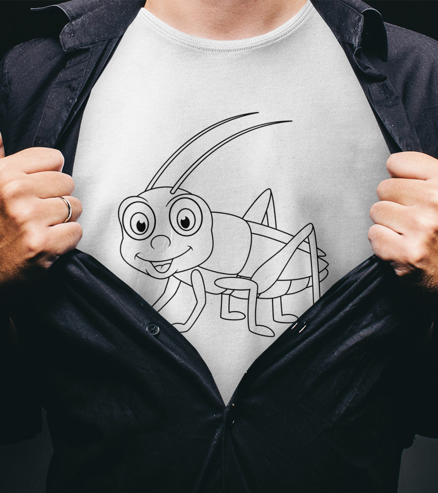 Cartoon Cricket Coloring Insect Black And White Drawing T-Shirt