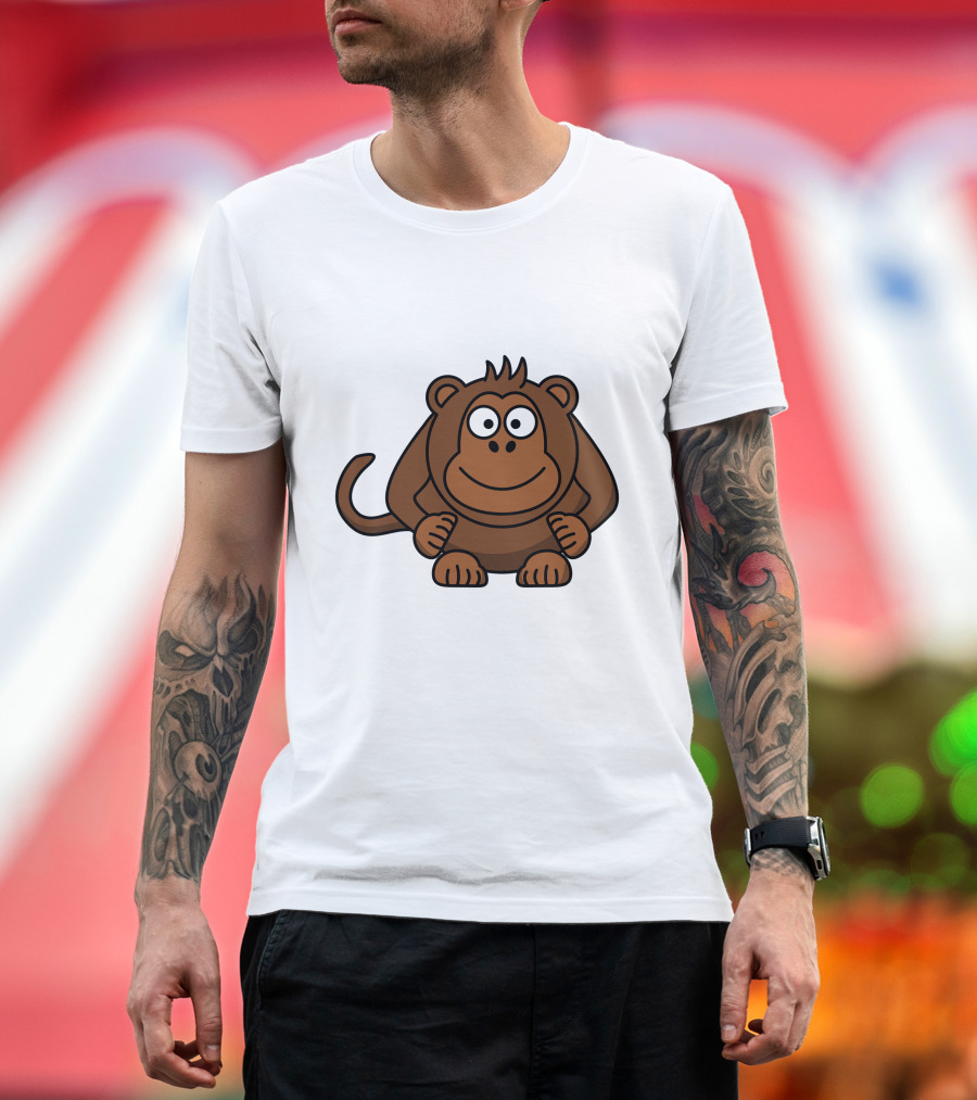 Cartoon Monkey Illustration Brown Playful Character T-Shirt