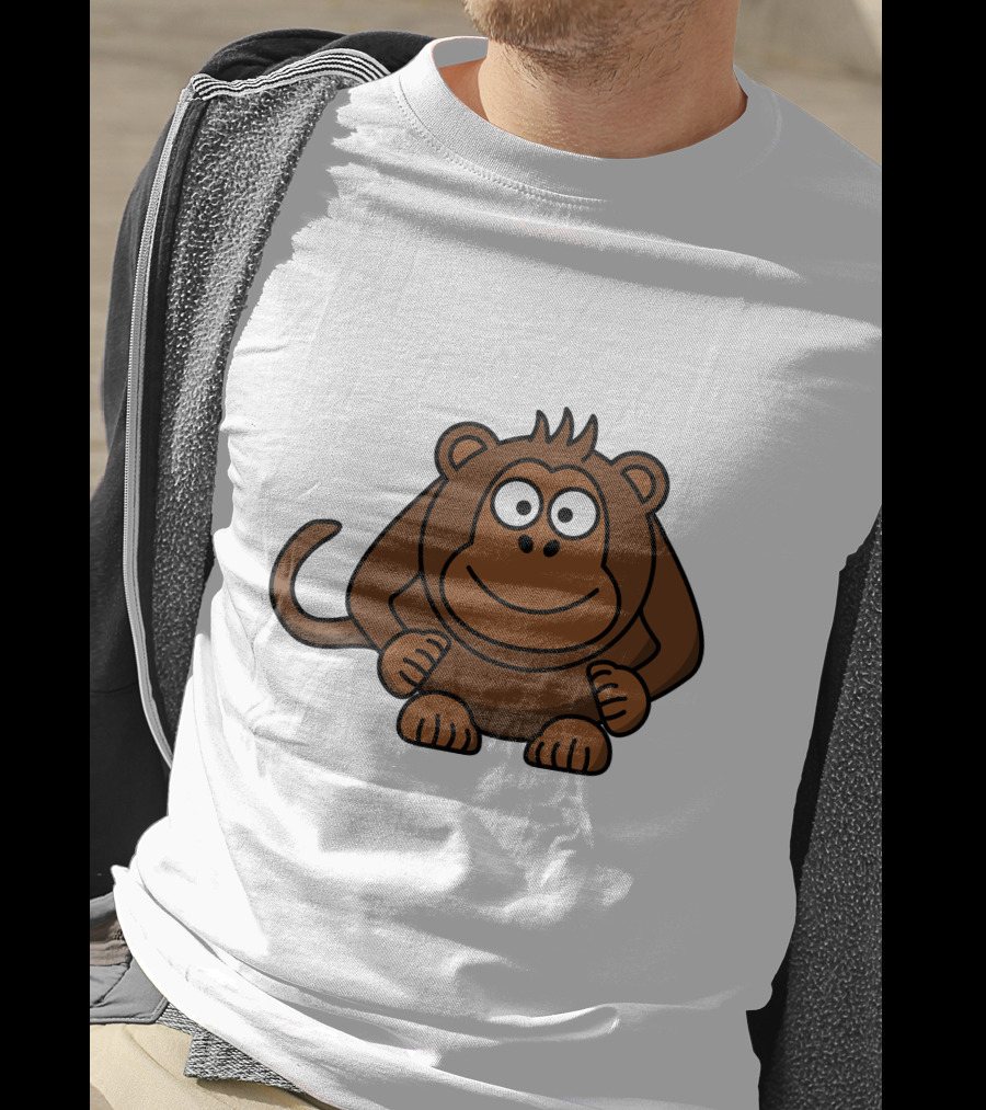 Cartoon Monkey Illustration Brown Playful Character T-Shirt