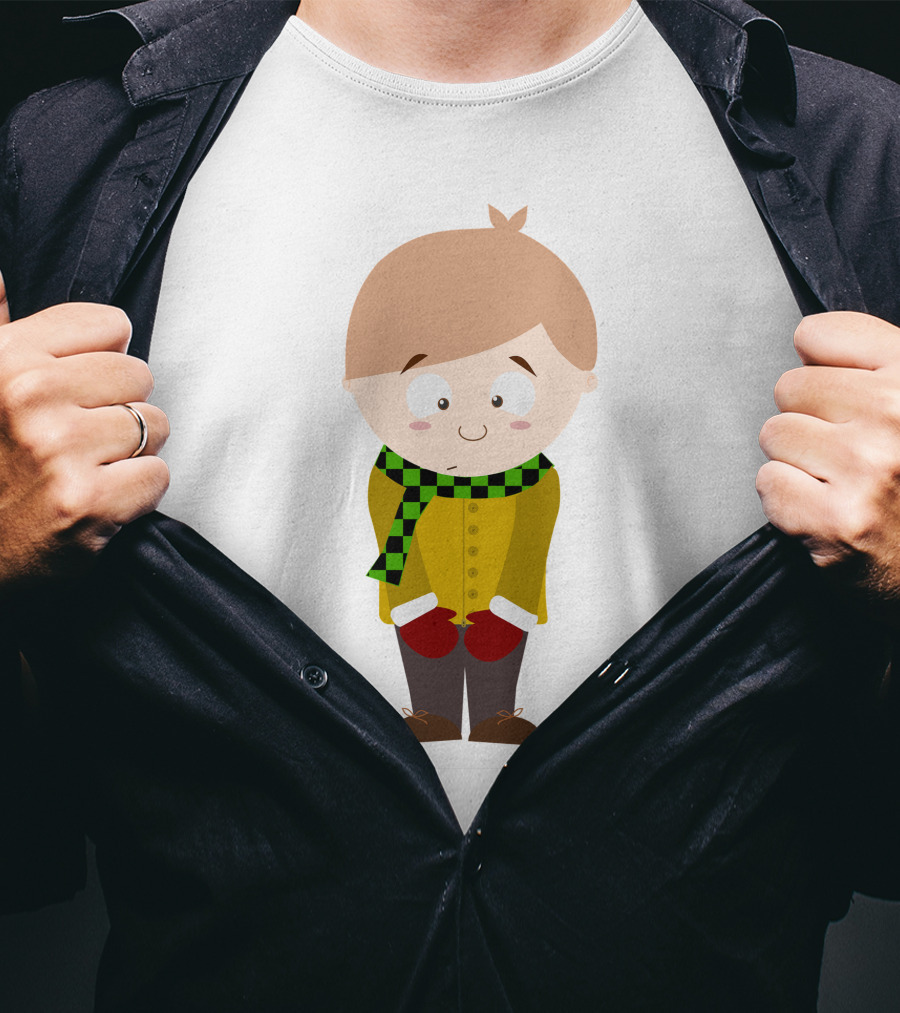 Cute Boy In Winter Scarf And Mittens T-Shirt